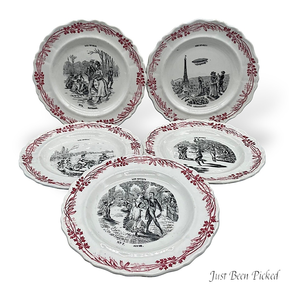 5 LES SPORTS 6.5" Faience Creil Montereau Terre‎ De Fer France